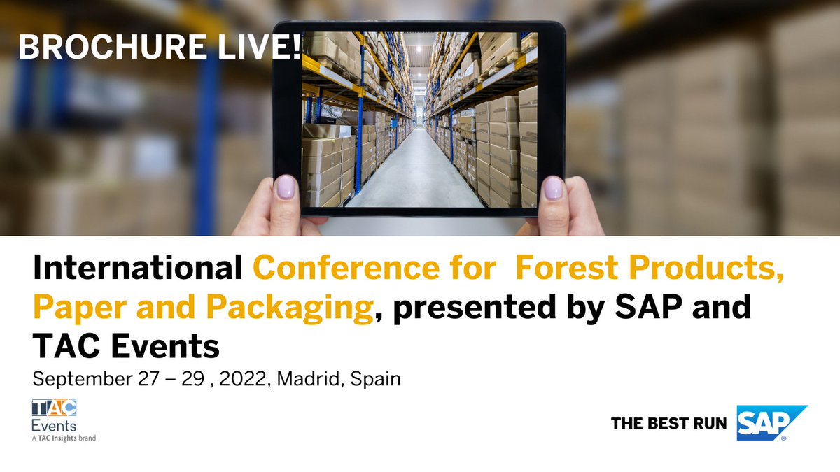 tacinsights_enr's tweet image. We are thrilled to gather the SAP Forest Products, Paper, and Packaging community in Madrid (September 27-29, 2022). Download your copy here bit.ly/3z2vrAp  #sapmmconf #SAPForestProducts #SAPPaper #SAPPackaging