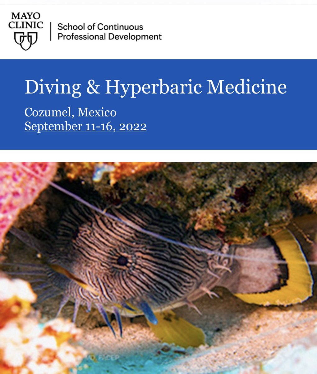 Interested in #Diving & Hyperbaric Medicine. Join @MayoAnesthesia 👇course!! @MayoClinic @mayojaxanes @rossrenew @BethLadlie @BojaxhiMD @SretroPMD @AlbertoArdonMD @RyanChadha1 @sher_pai @AlexAndersonMD @SLKoppMD @lopamisraDO @MonicaHarbellMD @DrNatStrand @avfDO @ajmilammdphd