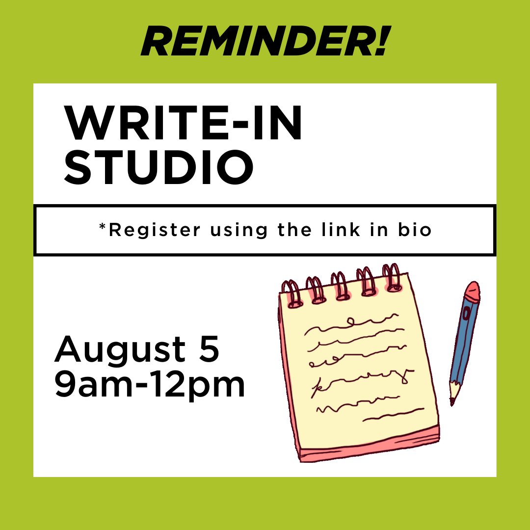 CguCwr's tweet photo. Reminder! Attend the CWR's Write-In Studio on August 5th from 9am - 12pm!⁠

Students writing, reading, or studying in the coursework, qualifying exams, or thesis/dissertation phases are encouraged to join our CWR consultant-facilitated working hours.⁠

#cgucwr #writing #write https://t.co/XOUvxypYKG