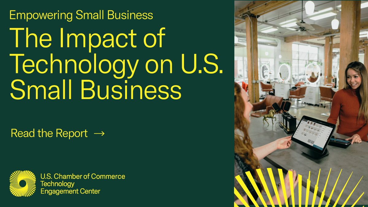 USChamber's tweet photo. New nation-wide poll from @USChamberTech reveals #smallbusiness depends on tech platforms for success. Policymakers must enable all businesses to succeed with digital tools. Read the report: https://t.co/w8OPXsfFvF https://t.co/EFsZk2J053