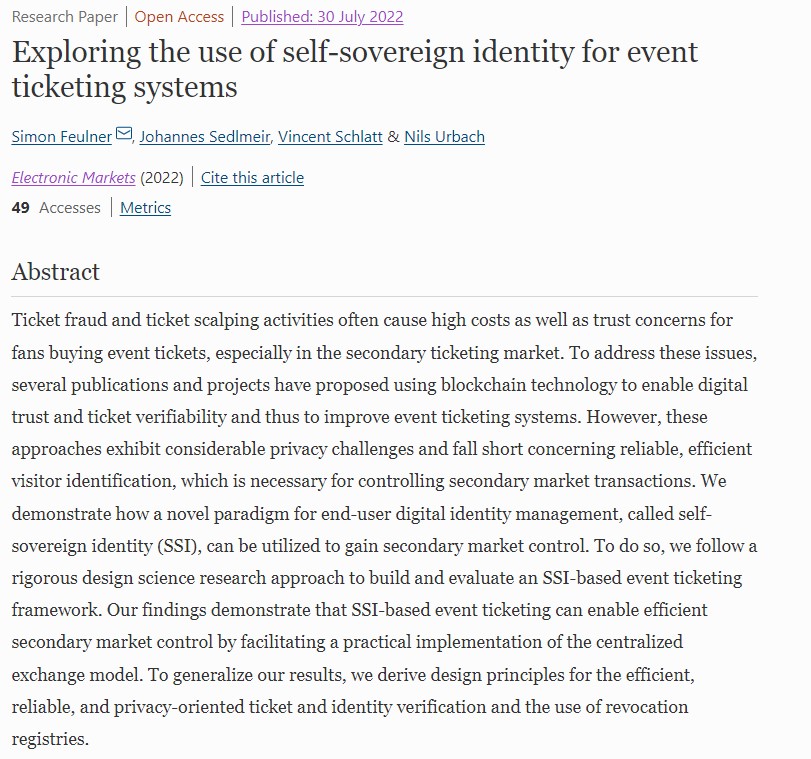 Journal_EM's tweet photo. We have published a research paper on 'Exploring the use of self-sovereign identity for event ticketing systems', by Simon Feulner, Johannes Sedlmeir, Vincent Schlatt &amp; @nilsurbach, @Fraunhofer_FIT, @FIMresearch, @FrankfurtUAS   https://t.co/M3vGD1nhtA #DigitalIdentity https://t.co/5UfbJXiPAw