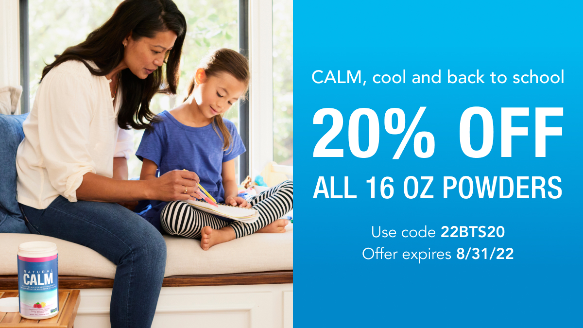 Save on CALM this back-to-school season! Now through 8/31, use code 22BTS20 on our site for 20% OFF all 16oz Powders. 

Shop the discount here: ow.ly/vVnI50K8Vjl