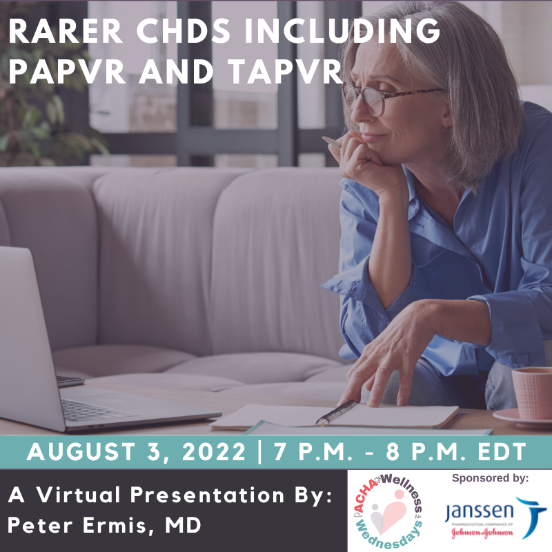 ACHA_Heart's tweet photo. Join tomorrow's #ACHA #WellnessWednesday webinar and learn about some rarer forms of #CHD such as #PAPVR and #TAPVR. Register at https://t.co/suUzNoirFI. We will also post a recording.
#ACHALive #CHDAwareness #CHDCare4Life #ACHD https://t.co/93kgv3P5sy