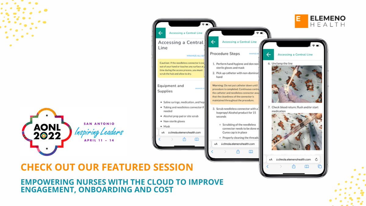 Available Now! 

AONL 2022 talk "Empowering Nurses Through the Cloud to Improve Engagement, Onboarding, and Costs" presentation slides. Click the link here: elemenohealth.com/category/resou…

#AONL #Nurses
