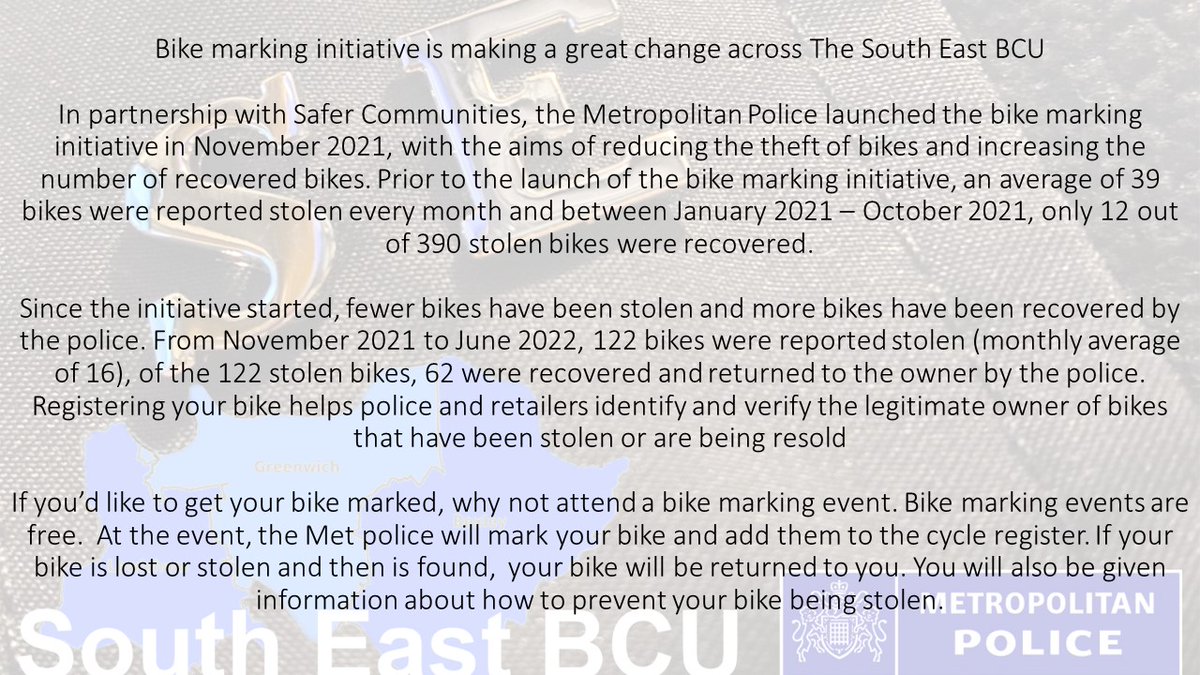 Greenwich MPS (@mpsgreenwich) on Twitter photo #Bikemarking 🚨
Fantastic results from #Bikemarking with <a href="/bikeregister/">BikeRegister</a> kits on the South East BCU
Thanks to <a href="/Royal_Greenwich/">Royal Borough of Greenwich</a> for the support and follow this page for events near you 👍
More below 👇 #Bikemarking 🚨
Fantastic results from #Bikemarking with <a href="/bikeregister/">BikeRegister</a> kits on the South East BCU
Thanks to <a href="/Royal_Greenwich/">Royal Borough of Greenwich</a> for the support and follow this page for events near you 👍
More below 👇