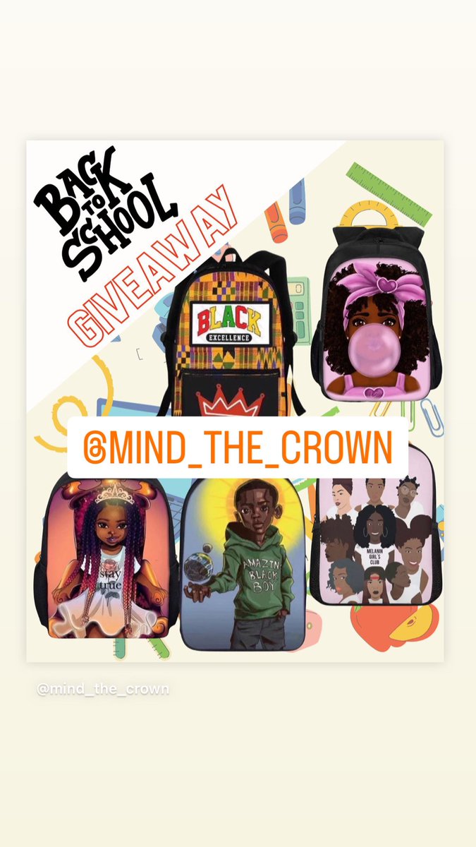 #GIVEAWAY
Not only is school important for young minds to grow and prosper…representation is too. We’re giving away a backpack to TWO lucky winners. The giveaway ends August 15th at 11:59 pm CST. Follow @mind_the_crown on IG for details #backpacks 
#mindthecrown #backtoschool