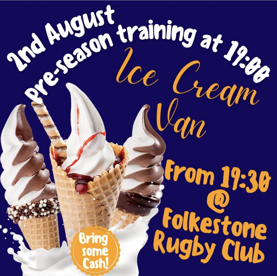 🚨Pre season starts tonight 🚨 Theres even have an ice cream van coming to sweeten the deal 🍦 All abilities are more than welcome, just come down the Folkestone Rugby club from 1900hrs 🏉 #folkestone #rugby #womensrugby #kent #ladiesrugby #PreSeason #rugbylife