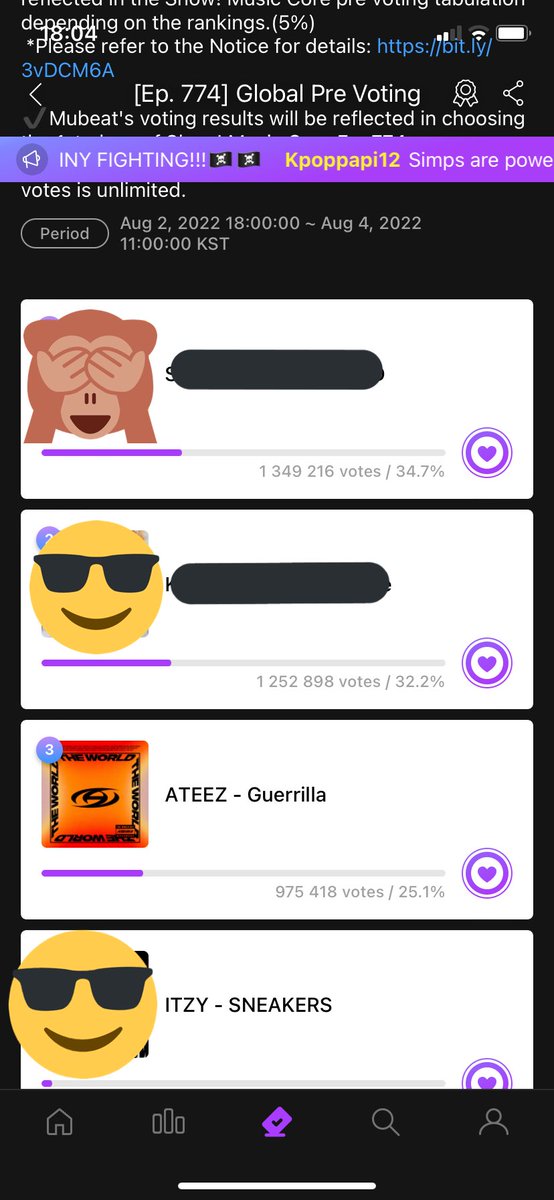 Atiny głosujcie w mubeat 
#Guerrilla1stWin #ATEEZ #에이티즈