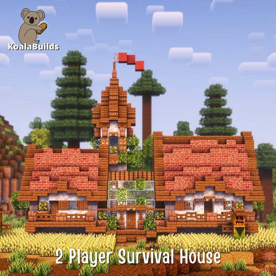 Minecraft Builds on X: 2-player survival house. Would you live here with  your friend? - credits: KoalaBuilds_yt #minecraft #mc   / X