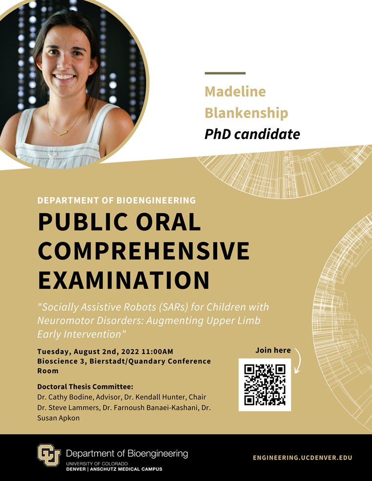 CUDenverBIOE's tweet photo. Join today at 11am to hear from Madi Blankenship from the Bodine Lab!

In person in Bioscience 3 or on zoom https://t.co/67HDf7ExNp

#cudenver #cuanschutz #assistivedevices #comprehensiveexam https://t.co/iLk3niMv89