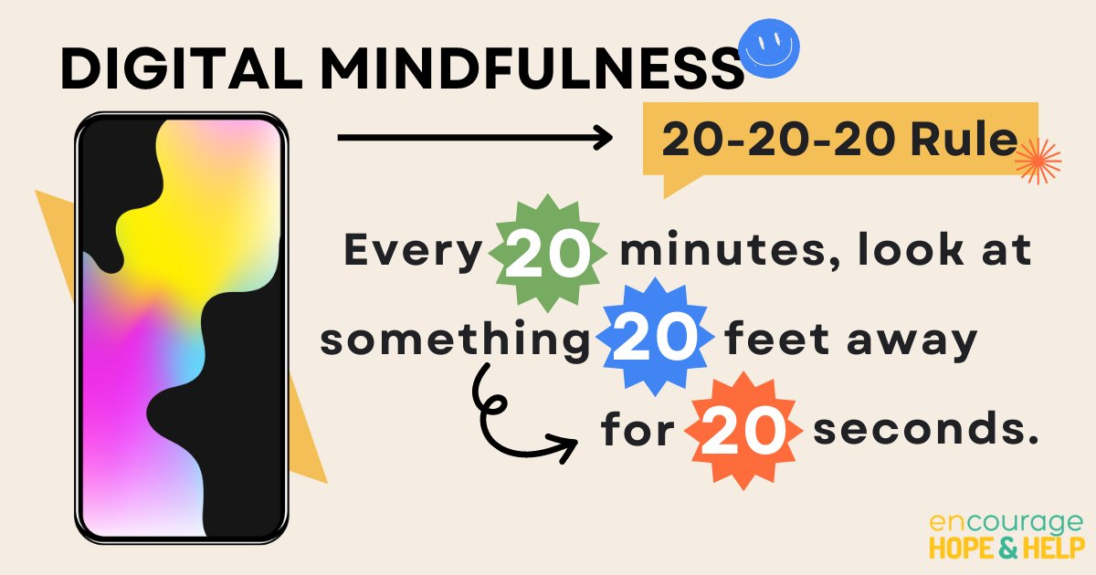 Staring at a screen for hours can lead to tired eyes and trouble concentrating. The 20-20-20 Rule is a simple way to give your eyes and brain a break and boost your productivity. Learn more at tinyurl.com/DigitalMindful… #Mindfulness #selfcare