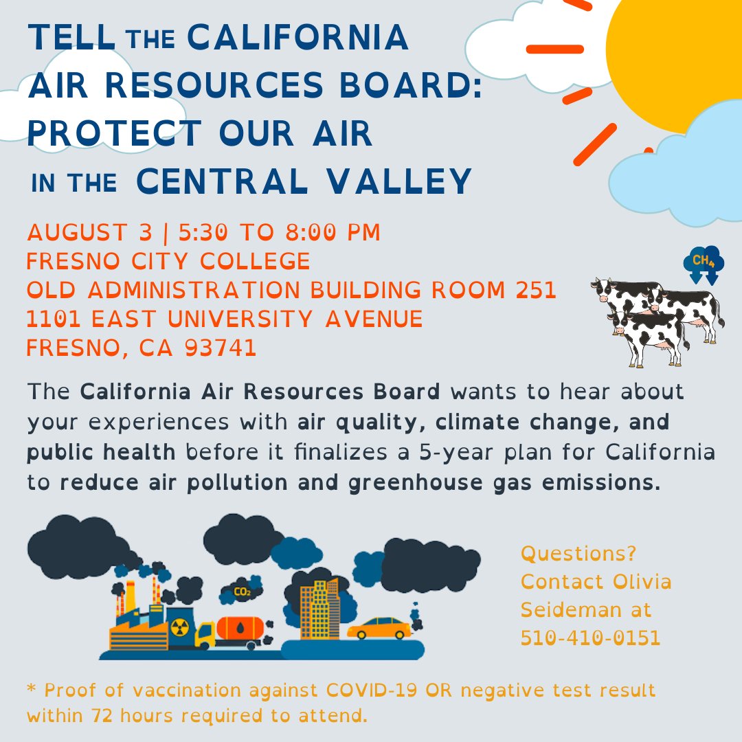 The #SanJoaquinValley has the worst air quality in #CA &amp; some of the highest rates of asthma and other health issues as a result. Don’t miss this opportunity to tell <a href="/AirResources/">CARB</a> we need a climate plan with real climate solutions that protect the environment &amp; our communities.