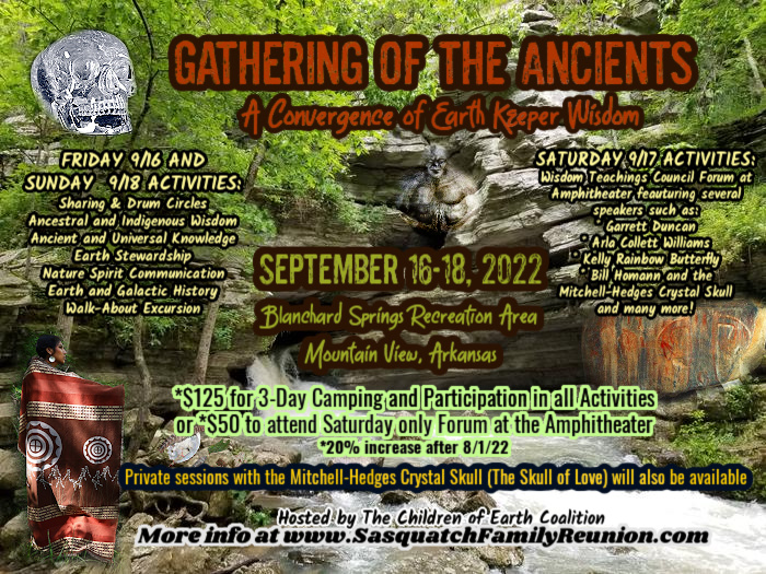 SasquatchSister's tweet photo. Only 12 days left for early registration for the Gathering of Ancients: A Convergence of Earth Keeper Wisdom campout in the heart of the Ozarks in Arkansas on September 16-18th! https://t.co/Szfc8TlFTJ