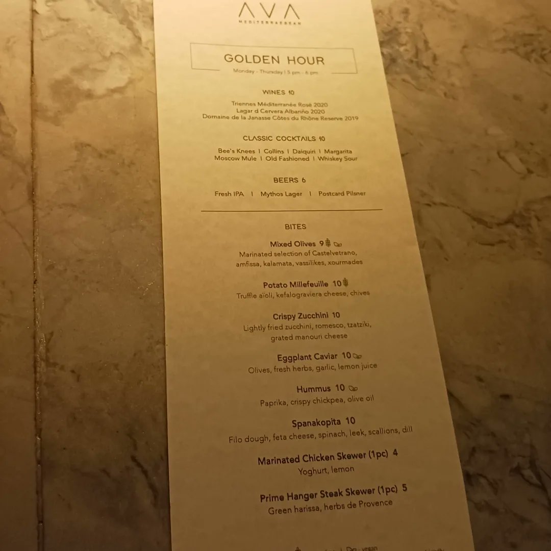 EatLocalOrlando's tweet photo. The Golden Hour from 5-6pm Mon-Thurs at Ava Winter Park is worth a visit. A nice variety of small bites, hummus, olives, meat skewers and more. Discounted Wines, Cocktails and Beer. Only at the bar.
#HappyHour
#WinterParkRestaurant
#appetizers
#AppetizersForDinner https://t.co/GibqvEgYXD