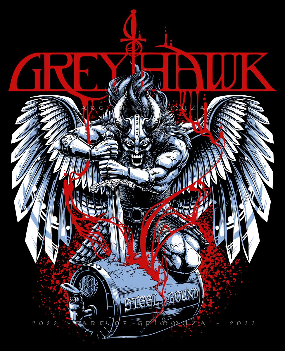 ArtOfGrimmuzA's tweet image. New shirt and beer label design for @greyhawkmetal !!