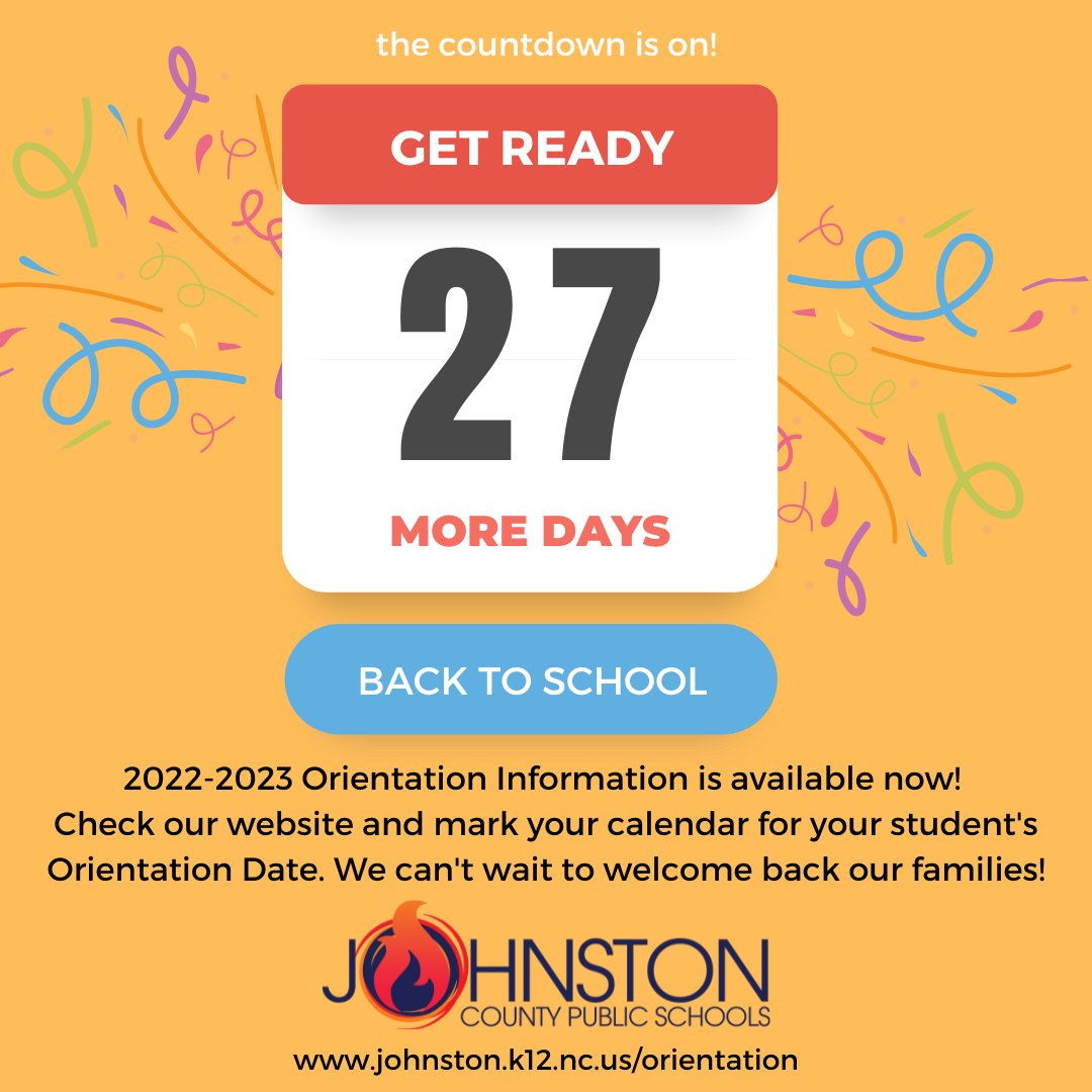Johnston County Public Schools On Twitter: It's Officially August - Which  Means The Countdown Is On! There Are 27 Days Until The First Day Of School  For Our Students On The Traditional