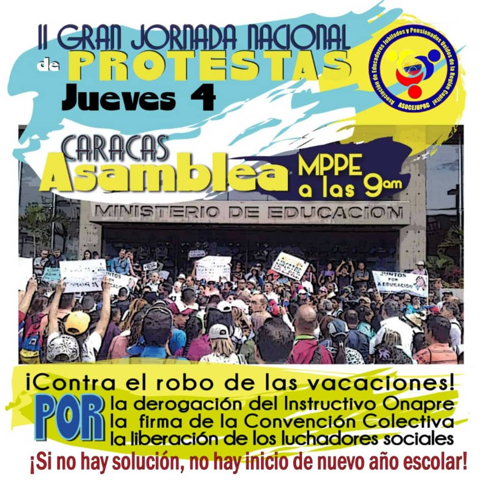 chaggy67's tweet photo. Lista la próxima jornada de protesta,en San Cristóbal será la concentración al frente de la ZET el jueves 4 de agosto a las 9 AM. , la consiga es "si no hay solución a las deudas no habrá inicio del año escolar" https://t.co/6HSt6dd0NU