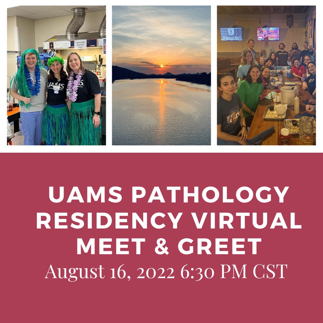 Recruitment season is here! We are having a Virtual Open House on Tuesday, 8/16 at 6:30pm via Zoom. Please join us to learn more about our UAMS #PathologyResidency, our residents, and our region! Visit: uams.zoom.us/meeting/regist… to register! #PathTwitter #PathMatch23 #path2path