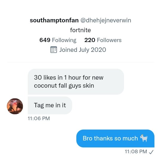 Fam @dhehjejneverwin gave me like goal for fall guys coconut skin i need 30 likes in 1 hour thanks 😁