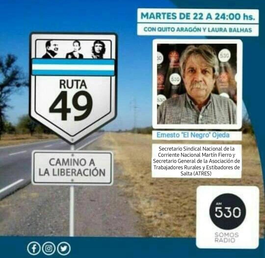 defierroradio's tweet photo. Ruta 49, El Camino de la Liberación 
🛣️4️⃣9️⃣ 🇦🇷
🎉 Subite a la Ruta de la Justicia Social 🎉

Conducen @quitoaragon y @LauraBalhas

Vamos a estar charlando con:
🎙️ Julio César Molina 
🎙️ Ernesto  Ojeda  
🎙️ Belén Flores
🎙️ Romina Pajón

¡De 22 a 24hs en @somosradioam530!
#Ruta49 https://t.co/PFWzsVqTzQ