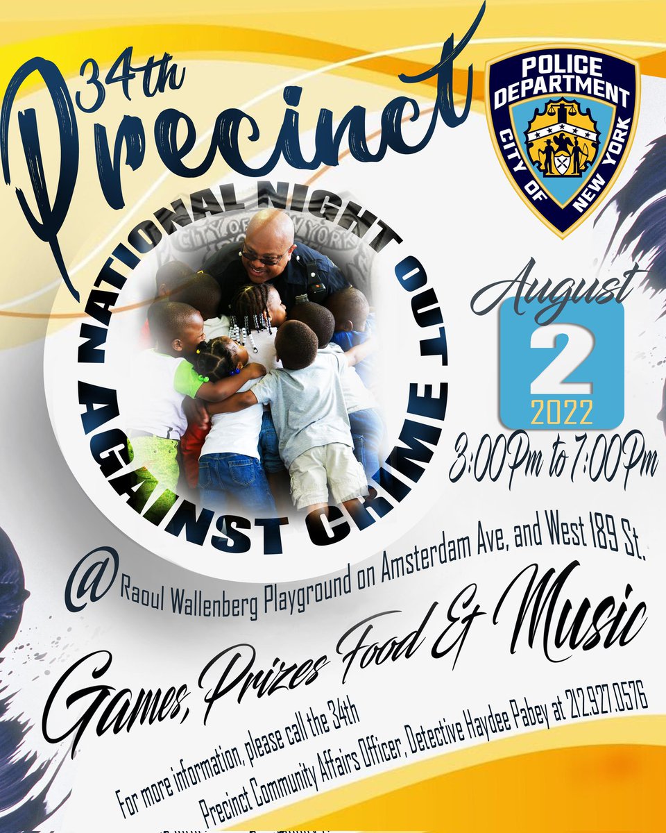 NYPD34PCTAUX's tweet photo. #HappeningNow
@NYPD34Pct presents its #NationNightOut Against Crime https://t.co/WsB9tBQGbl