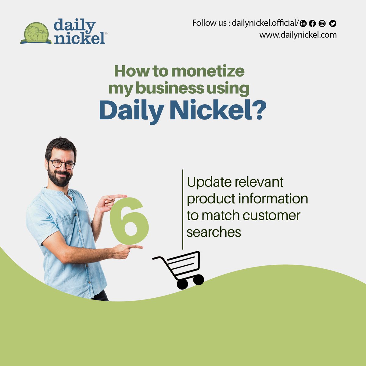Answering frequently asked questions!

How to monetize my business using Daily Nickel?

6. Achieve positive revenue outlook with our streamlined marketplace