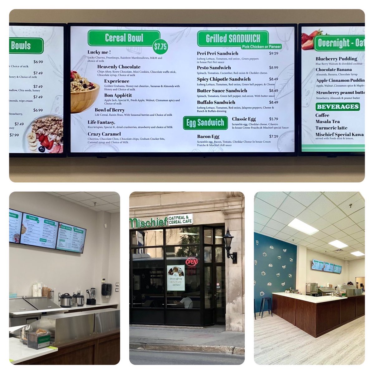 Propert45465325's tweet photo. Now open! Mischief Oatmeal &amp; Cereal Cafe in the Cornwall Professional Building. Right across 11th Ave from the Bay! #greatsmoothies https://t.co/P6LeD1NzEA