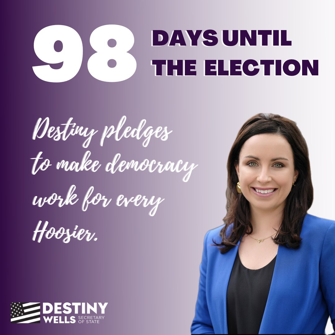 TheDestinyWells's tweet image. As we march toward election day, this is a reminder that Destiny pledges to make #democracy work for every Hoosier. #ElectionsMatter #VoteYourDestiny
