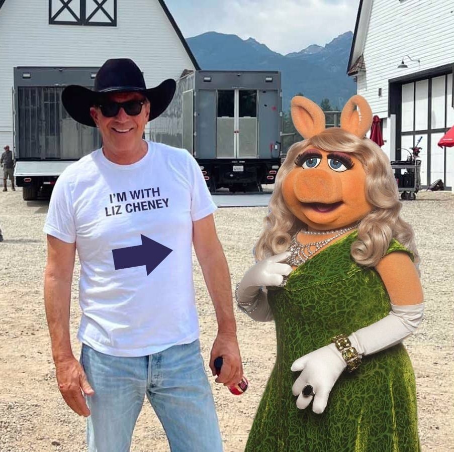 TTEcclesBrown's tweet image. Holy cow! Liz Cheney stopped by the set of Yellowstone!