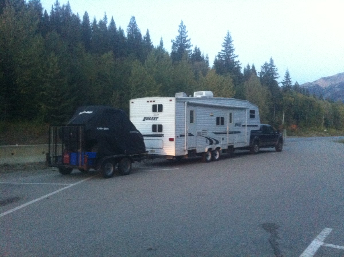 Three Vehicle Combinations are NOT legal in BC due to unstable handling.
(We get asked regularly by travellers from outside BC if they can legally pull a third trailer behind their fifth wheel).

More things to know about towing a recreational trailer: bit.ly/3jvBgjG