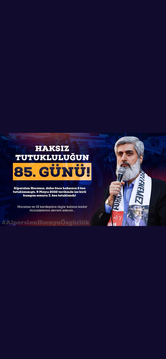 tevhid_6dava's tweet photo. Haksız Tutukluluğun 85. Günü!

Alparslan Hocamız, daha önce haksızca 2 kez tutuklanmıştı. 9 Mayıs 2022 tarihinde ise kirli kumpas sonucu 3. kez tutuklandı!

#AlparslanHocayaÖzgürlük https://t.co/q7uyfqx5ZE https://t.co/npgWtxzRuD