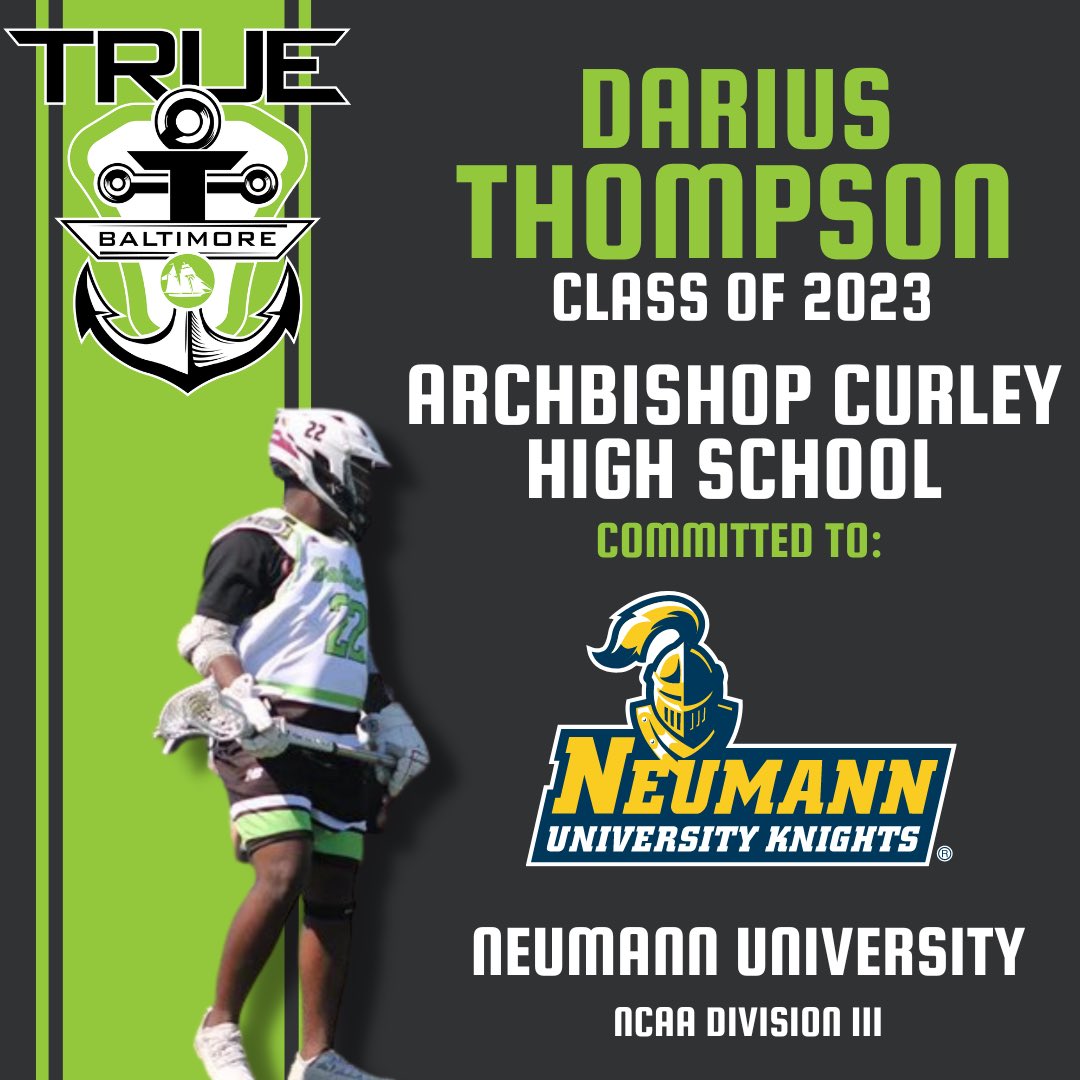 🚨 Big congrats to 2023 @darius_thompson2 for continuing his education and committing to play lacrosse at Neumann University! #trueon2