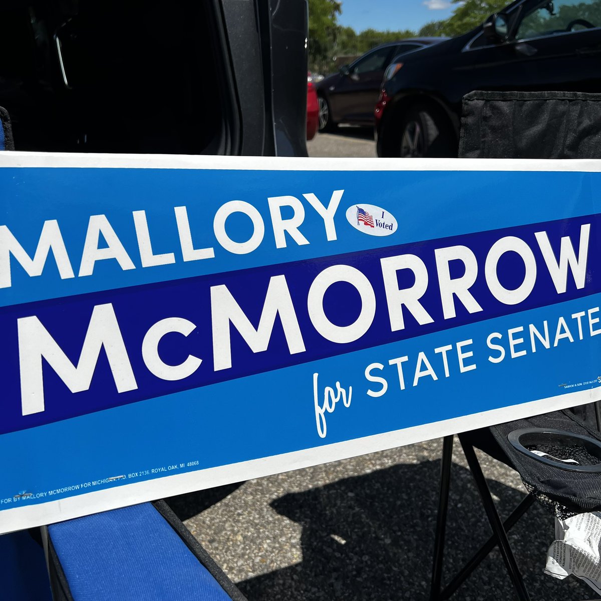 MissOliveShay's tweet photo. @MalloryMcMorrow Planted @MalloryMcMorrow signs at 8 prescinds this morning, voted and now poll greeting. https://t.co/GxlfzwQFk1