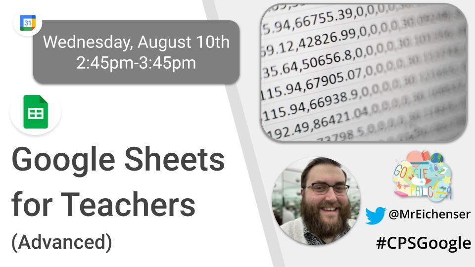 MrEichenser's tweet image. 🤩 Excited to announce that I&apos;ll be presenting at CPS Googlepalooza next week! Two sessions, both on Wednesday!

Register Today!:googlepalooza2022.sched.com
(direct session links coming soon!)

#CPSGoogle