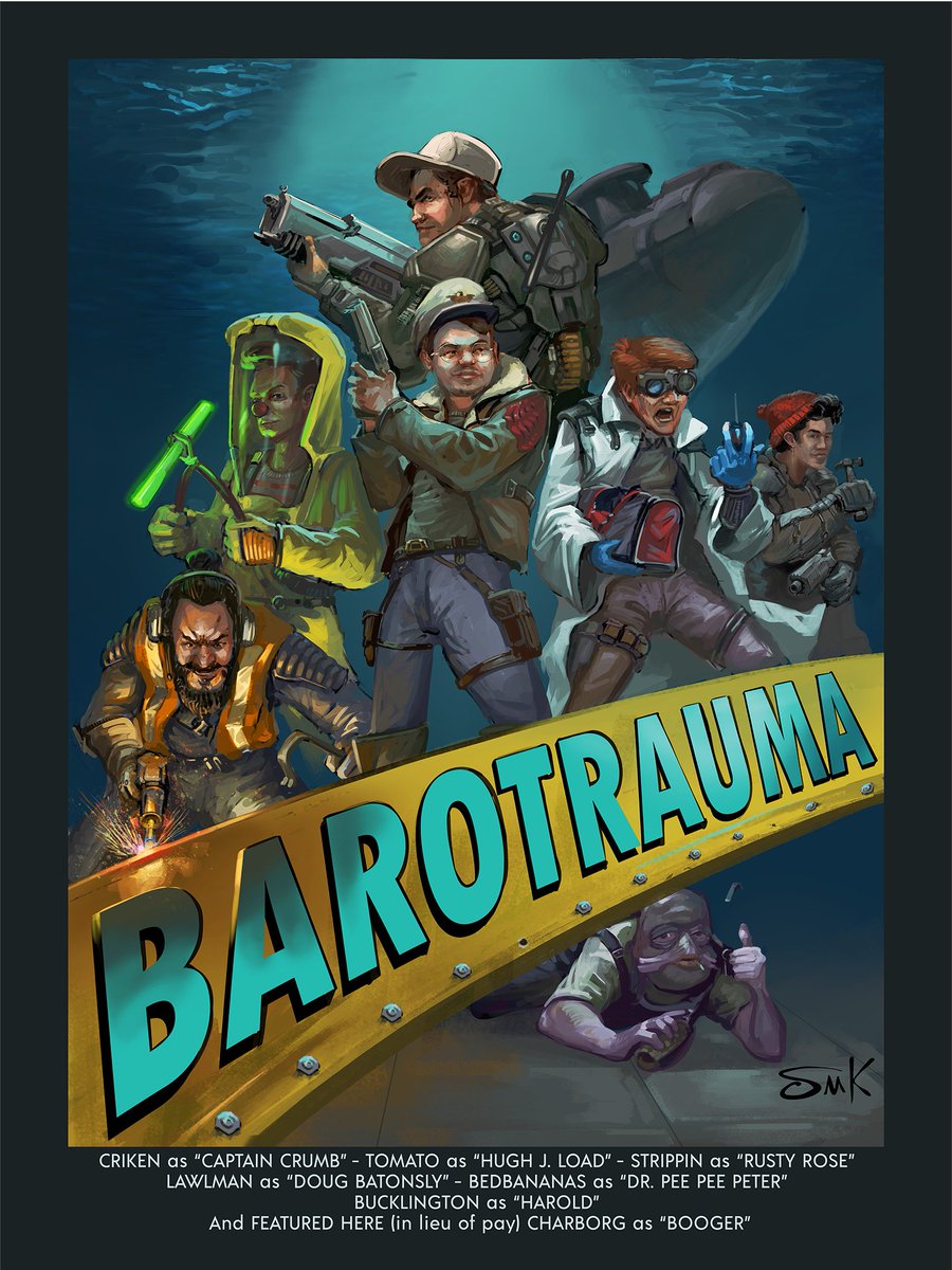 More Fanart- Can't wait for the Barotrauma show tonight- this ones for the whole crew @CrikMaster @Tomato_Gaming @BedBanana @charborgg @DisIsBuck @Strippin @Mrlawlman1