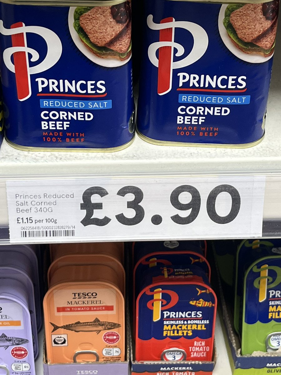 hevbev85's tweet photo. #tesco #princes #mrkiplings #spam this is utterly ridiculous… the cost of living is increasing everyday but nearly £4 for a tin of corned beef …. Daylight robbery this is insane… tinned food is costing as much or more than fresh food …. #countrysgoingtothedogs https://t.co/U9LP7lVC5J
