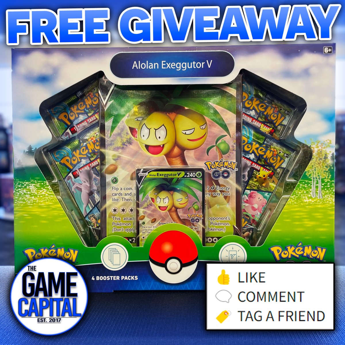 TheGameCapital's tweet photo. 🚨 GIVEAWAY ALERT 🚨

WE ARE GIVING AWAY 3️⃣ ALOLAN EXEGGUTOR V SPECIAL COLLECTION BOXES.

🔹 1 PER PLATFORM (FB/IG/TW)
🔹 MUST do all three to enter 
🔹 Drawings will be 8/15/22 

👍 LIKE
🗨️ COMMENT 
🏷️ TAG A FRIEND

Preorder 'Lost Origin' ⤵️
📦 https://t.co/CASviawwEA https://t.co/R6EnFK15Am