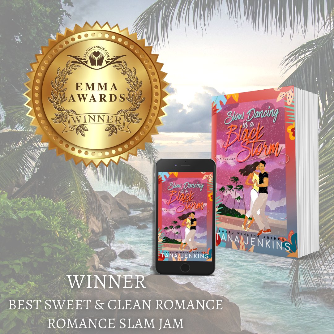 LoveTanaJenkins's tweet photo. Honored, grateful &amp; thrilled to announce Slow Dancing in a Black Storm won this year's EMMA for Best Sweet &amp; Clean Romance. AND I was awarded an EMMA for Debut Author of the Year!! Thank you, RSJ!! #grateful #romancenovel https://t.co/TEmsUECWXt