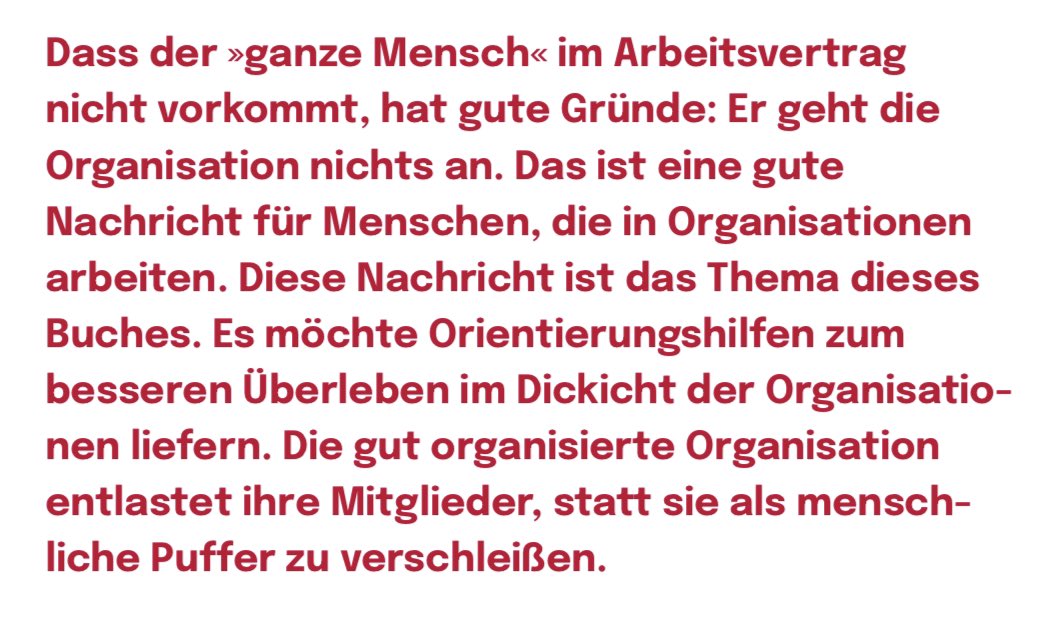 HaasMarko's tweet photo. „Dass der »ganze Mensch« im Arbeitsvertrag nicht vorkommt, hat gute Gründe: Er geht die Organisation nichts an. Das ist eine gute Nachricht für Menschen, die in Organisationen arbeiten.“
📚 👉 https://t.co/uF3rGFwlkT