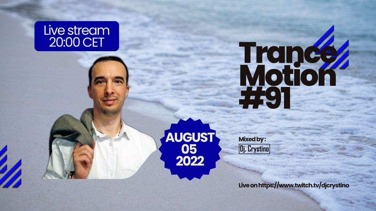 DjCrystino's tweet photo. Dj Crystino presents on August 05, 2022, Trance Motion #91 Live Stream on Twitch. A selection of the finest trance tunes.
#djcrystino #trance #TranceFamily #trancemusic #dj #beatport #trancemotion #livestream #djmix #EDM #edmfamily #friday #dj #TM91 #Live https://t.co/PpvIEIy7Rb