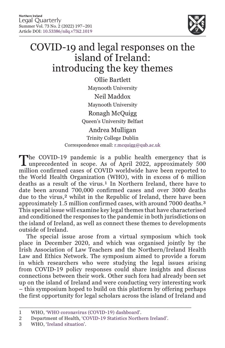 NILegalQ's tweet photo. The guest editorial for our Summer Issue is available #openaccess.

Through it you can learn more about this special issue on #Covid_19 #covid and #legal responses on the island of #Ireland. 

Introduction: https://t.co/6PcN0sHoSq

Access to whole issue (subscribers only): 👇👇👇 https://t.co/axAkpiGH2e