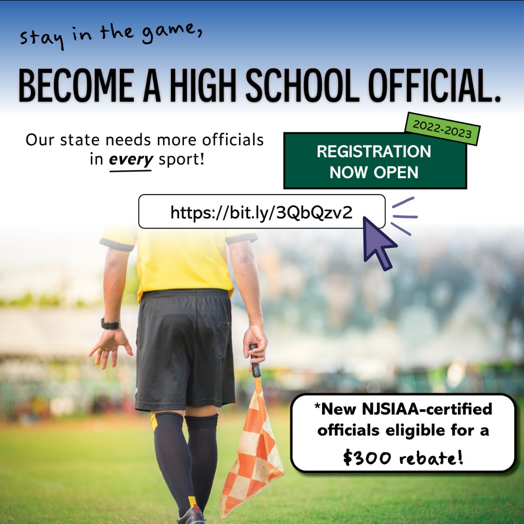 NJSIAA launches officials recruitment initiative. Click here to learn more:  bit.ly/3QbQzv2 #NFHS <a href="/NFHS_Org/">NFHS</a>