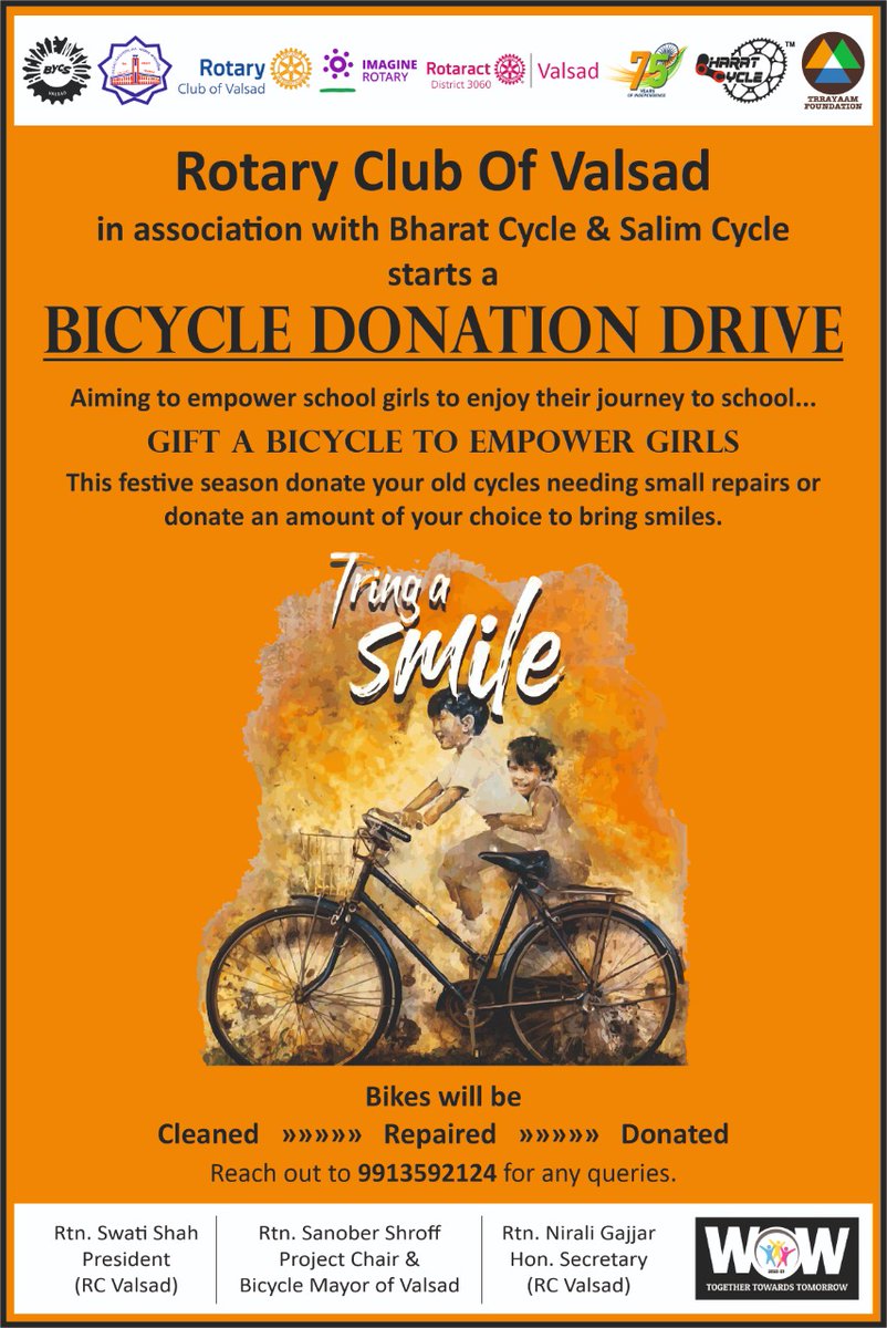 sanobershroff09's tweet photo. #TRINGASMILE 
#75yearsofIndependence 
#BYCS 
#womenempowerment 
#BicycleDonationDrive 
Celebrating 75years of Independence  with a Difference

Come forward and donate your old cycles to us . We will restore them and donate them to 75 needy girls to enjoy their journey to school. https://t.co/pNn8d2qpbN