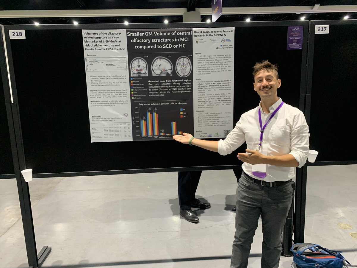 Today’s the day! Come and see my poster about the neurodegeneration of central olfactory structures within people at risk of developing AD dementia (P3-218). #AAIC22 #AAIC2022