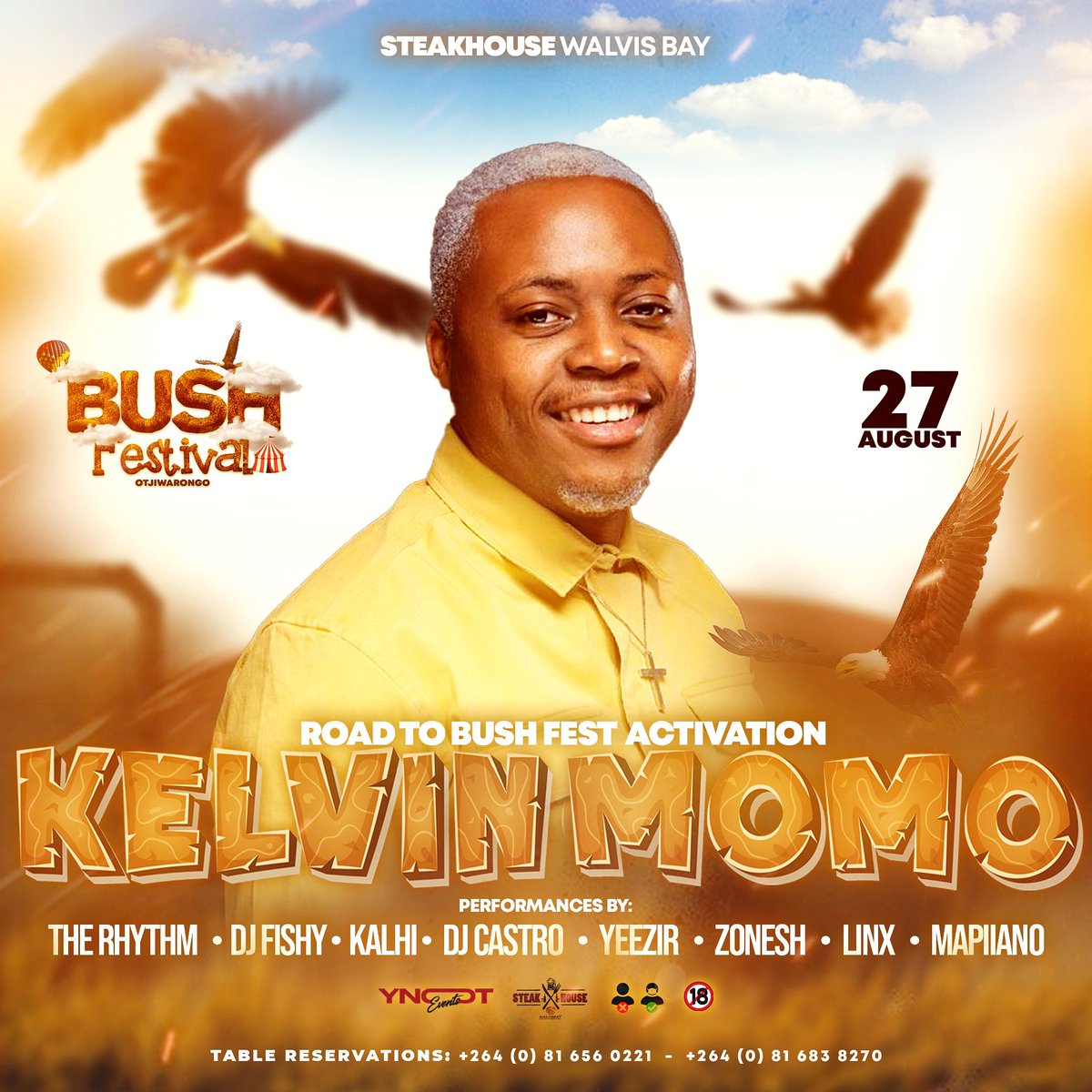 Steakhouse_baai's tweet photo. CATCH | KELVIN MOMO 🇿🇦 LIVE 
@kelvinMomo_ at 

STEAKHOUSE : WALVIS BAY 
27 AUGUST 2022 | SATURDAY 
 (LONG WEEKEND VIBES) 

ROAD 2 BUSH FEST ACTIVATION 

@DjCastro_nam @mapiiano__ @YeezirN @ShipangaSandile @Habu_muskat @RhythmNamibia @carlitoynot @BushParty1 https://t.co/Bt0mFQ1HB7