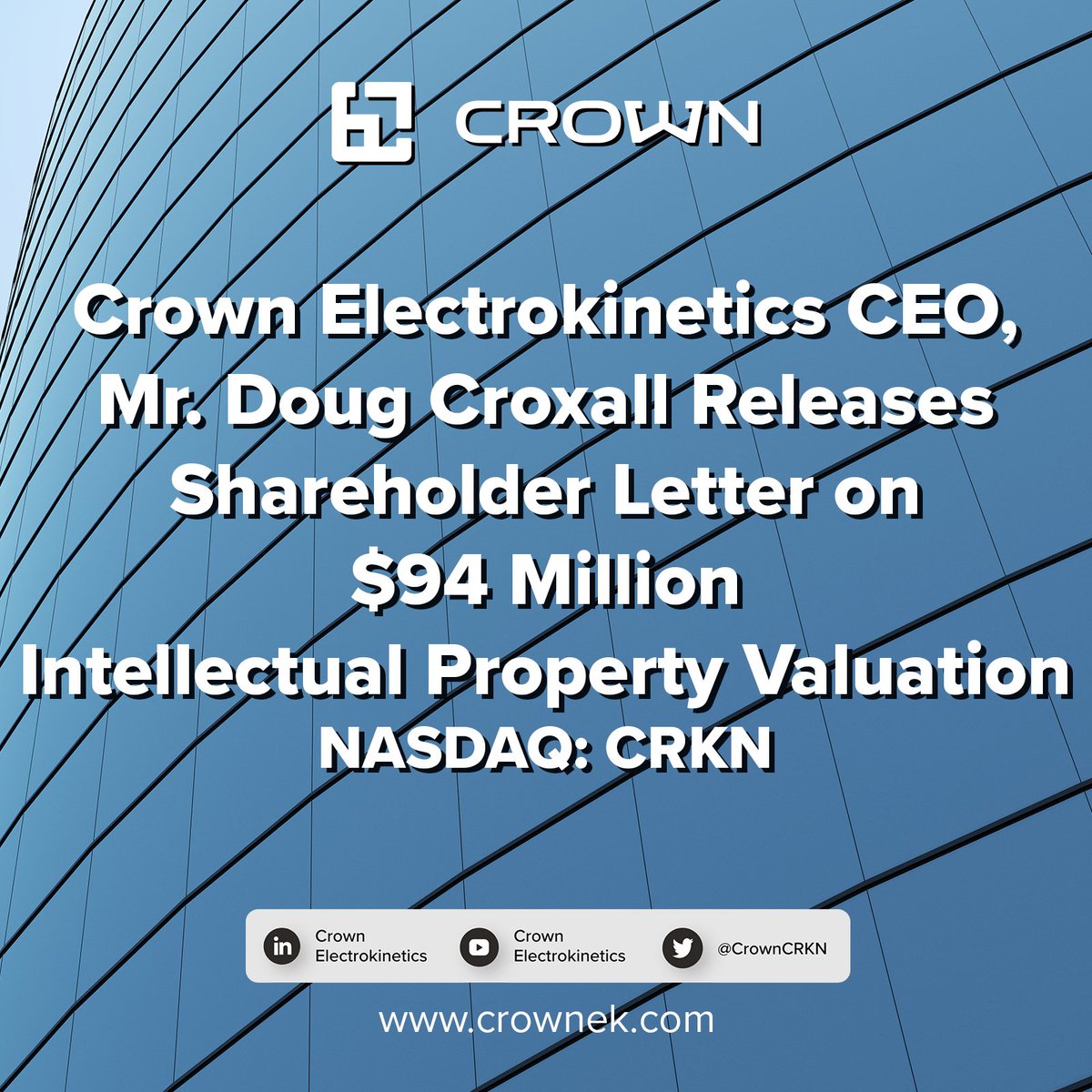 CroxallDoug's tweet photo. Los Angeles, California, April 12th, 2022 – Crown Electrokinetics Corp. (NASDAQ: CRKN) ("Crown" or the "Company"),  a leading smart glass technology company, today released an update highlighting the Company’s intellectual property valuation report.

https://t.co/jp8KAT0w0N https://t.co/RXPWBxeVb7