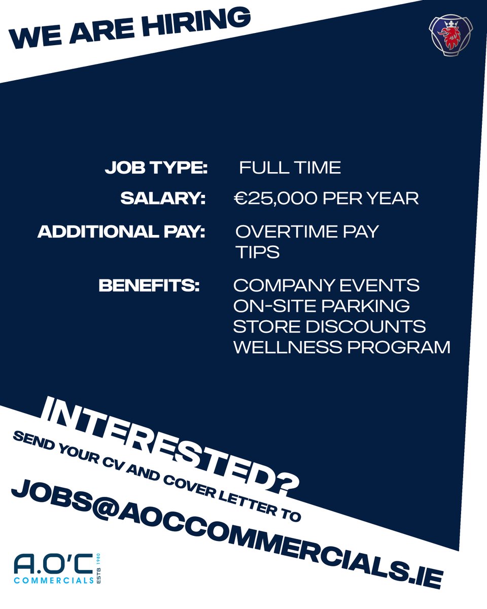 Want to work with us at AOC Commercials? We are currently looking for a vehicle preparation and general yard attendant/operator, this position will be based on the premises in Carrigtwohill Co. Cork.

If you are interested email a CV and cover letter to jobs@aoccommercials.ie!