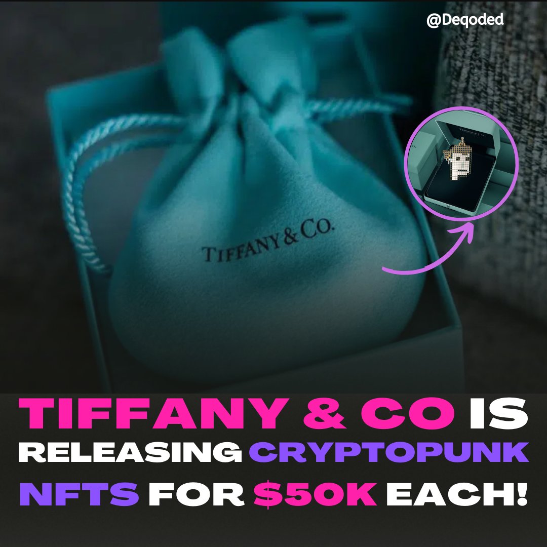 Deqoded's tweet photo. The company will be selling 250 customized, diamond-encrusted pendants for 30 ETH each. It will be only available to the CryptoPunk holders to buy as redeemable NFTs. 
#nftgallery #nftcollectibles #digitalart #nftartist #nftmagazine #nftdrop #tiffanyandco #cryptopunk https://t.co/7iL9tqo8sk