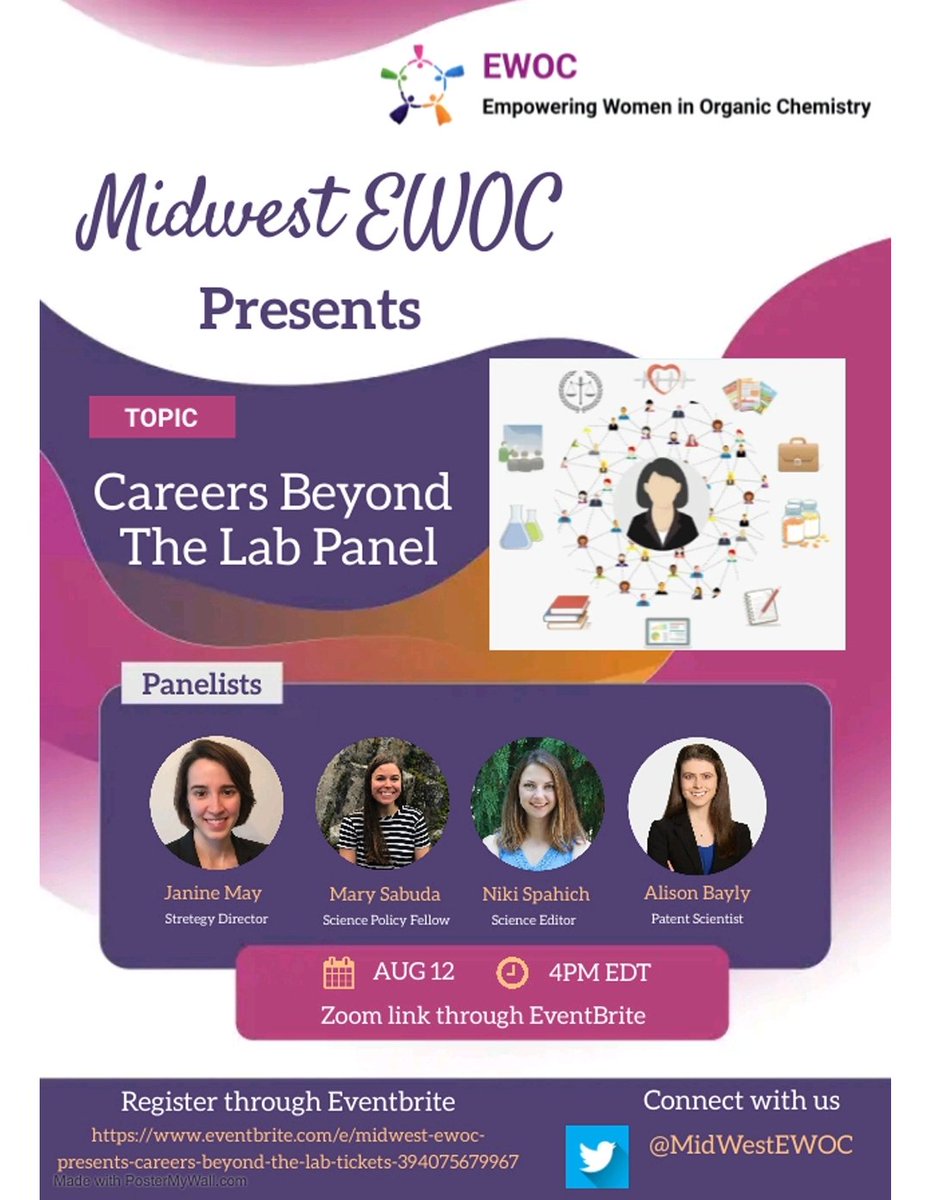 MidWestEWOC's tweet photo. Come join us for an interesting chat about "Careers Beyond the Lab" with our panelists! August 11th 4pm EST. Register using the link below:
https://t.co/yMLmGr2Uwy

#WomenInChemistry #inclusion #diversity #EWOC #chemtwitter #sciencecareers https://t.co/FqV1vrnzzg