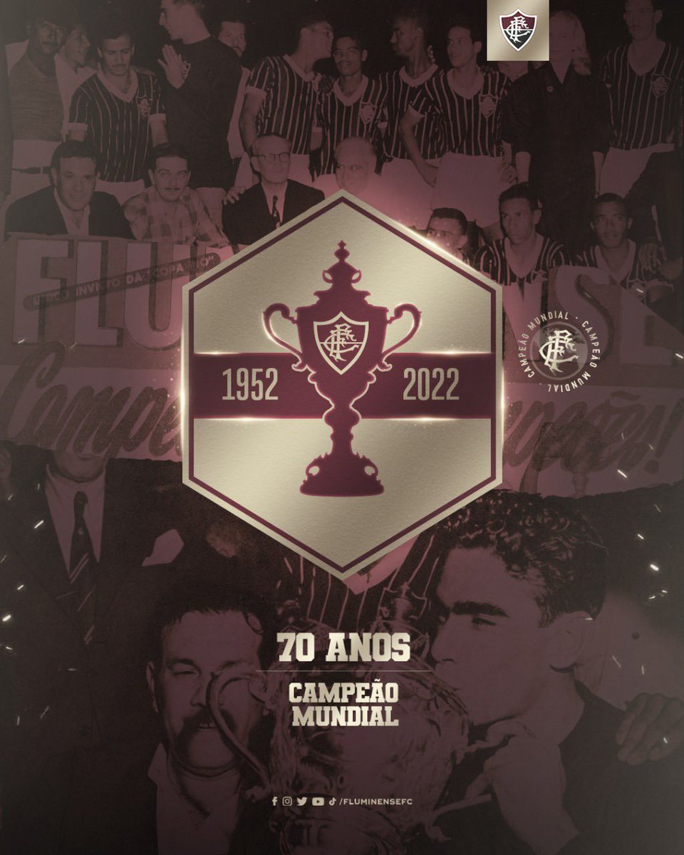 FluminenseFC's tweet photo. Castilho; Píndaro, Pinheiro (Nestor), Jair, Édson, Bigode, Telê (Robson), Didi, Marinho, Orlando
 e Quincas

Há exatos 70 anos, com alguns dos nossos maiores ídolos, o Fluminense conquistava a Copa Rio de 1952, o Mundial de Clubes da época. Eternos! #NósSomosAHistória https://t.co/IYD38cc82S